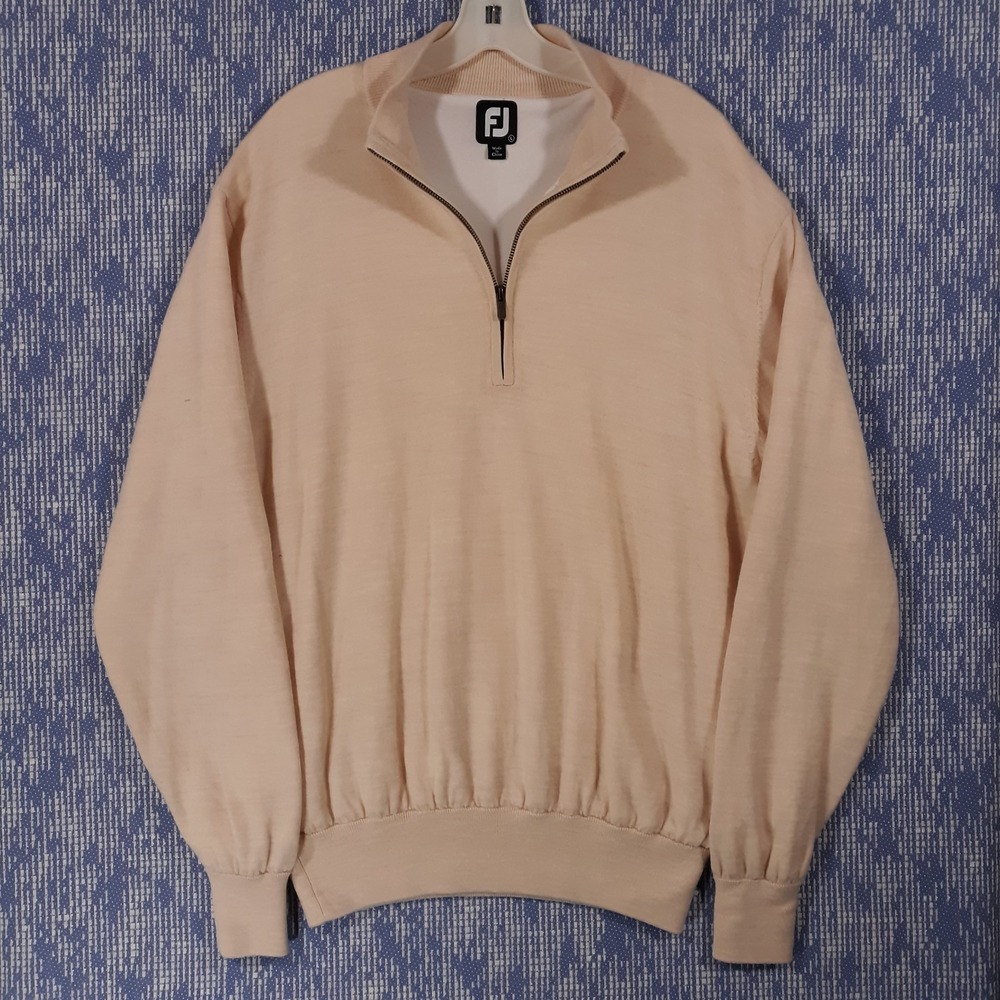 FootJoy Wool Sweater Mens Large Pullover 1/4 Zip Lined Heavyweight Outdoor Beige